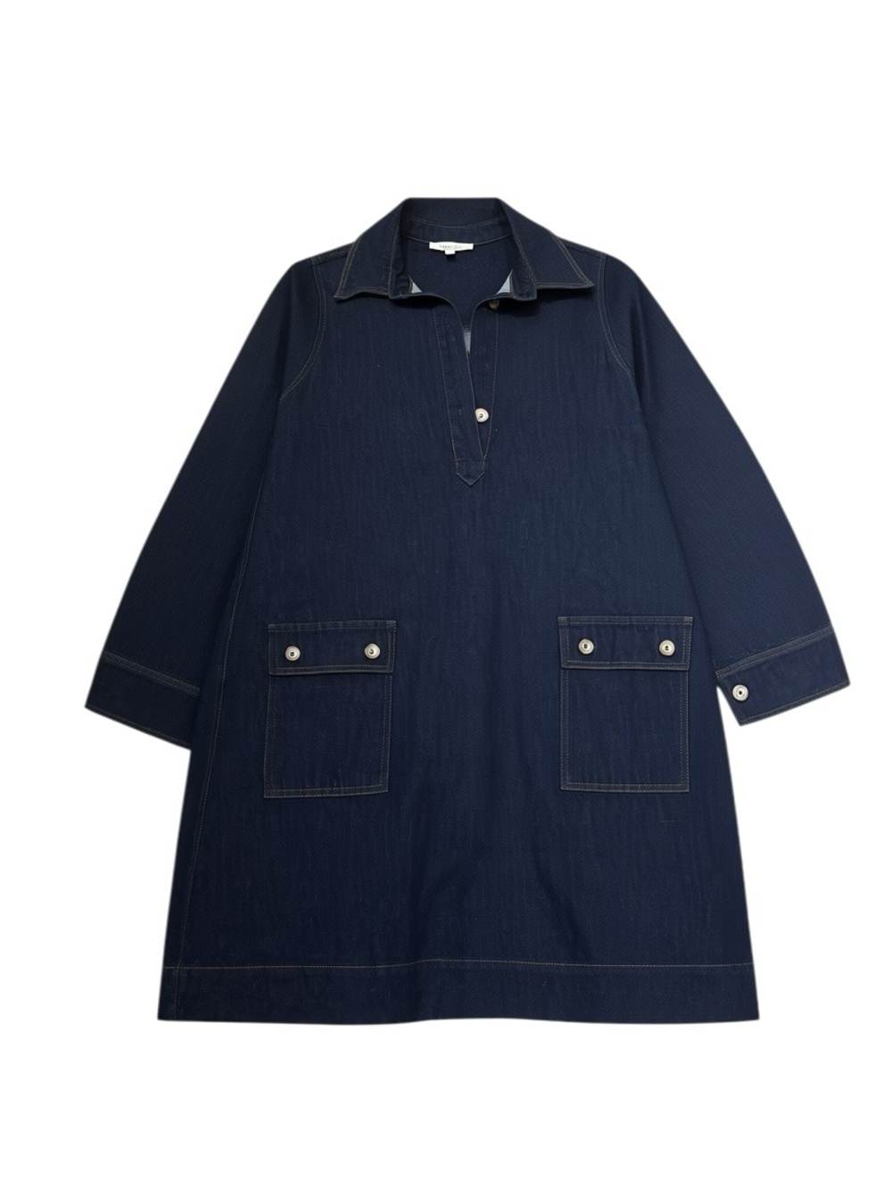 Dark Navy Collared Shift Dress with Patch Pockets